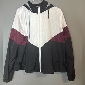 Warehouse one size XL gray/white/burgundy zip up windbreaker Jacket